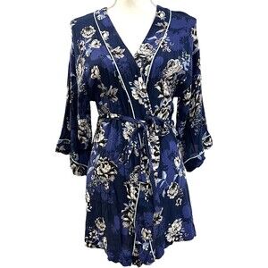 Lingerie Nordstrom Robes Soft Comfort Floral Kimono Rayon Blue Robes Size XS